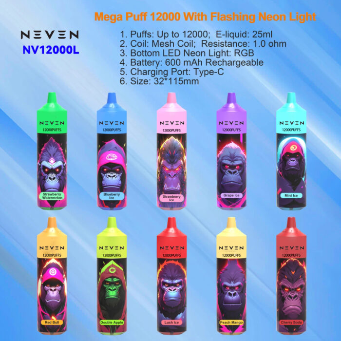 NEVEN 15k puff 12k 9k Puff 7k 9000 12000 puffs disposable vapes EU US local warehouse 25ml vape 12k LED neon light 600mAh battery puff 9000 tornado vaper 15000 poco - Image 2